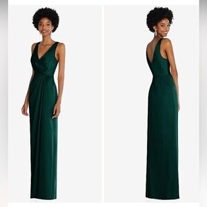 After Six Faux Wrap Satin Evergreen Maxi Dress with Draped Tulip Skirt size 6